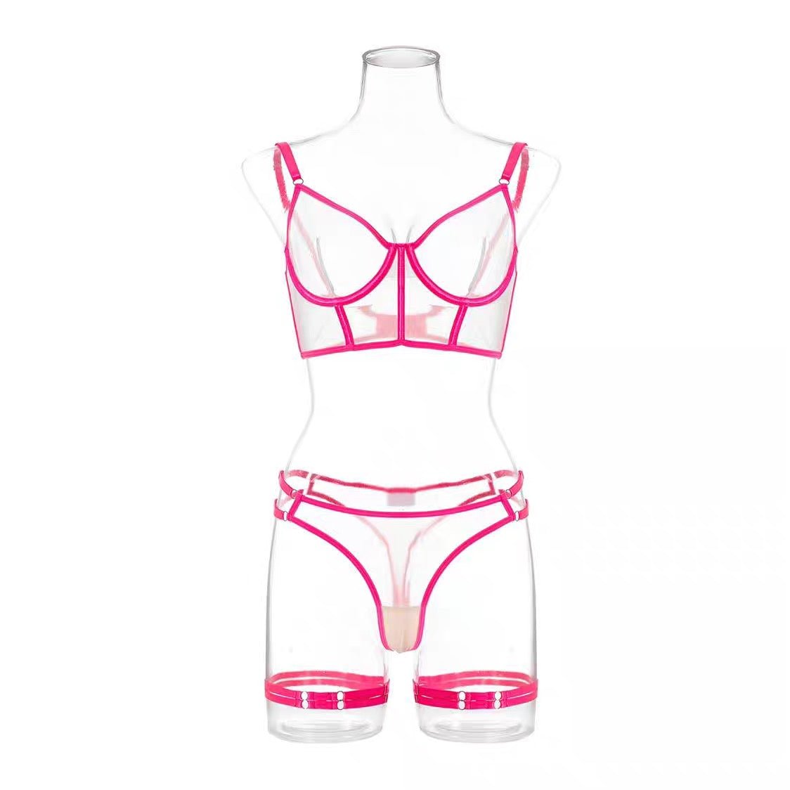 Sexy thin mesh see through lingerie three piece set - BabyFansBabyFans