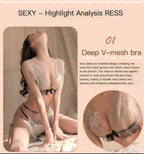 Sexy deep V sequin sheer gauze skirt set - BabyFansBabyFans
