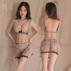 Sexy deep V sequin sheer gauze skirt set - BabyFansBabyFans
