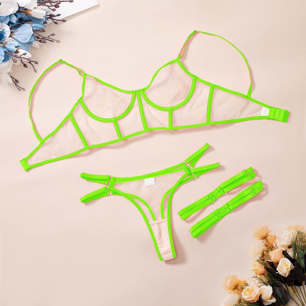 Sexy thin mesh see through lingerie three piece set - BabyFansBabyFans