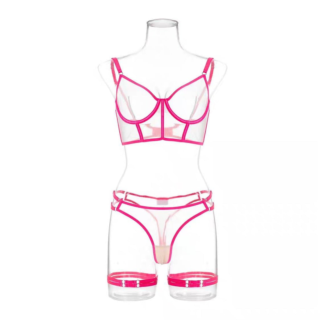 Sexy thin mesh see through lingerie three piece set - BabyFansBabyFans
