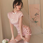 Vintage jacquard sexy classical cheongsam uniform seduction pajamas hot passion set - BabyFansBabyFans